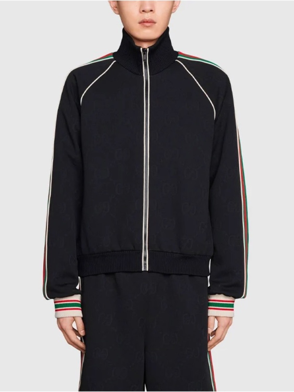 Black Track Jacket with Green & Red Stripe